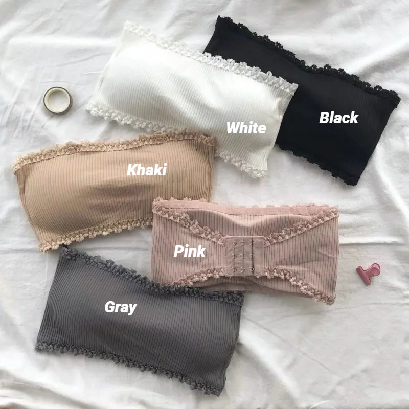 Summer Strapless Women Bras Back Lace Sexy Chest Tops Seamless Breathable Underwear Brassiere Solid Invisible Wraps Bra Push Up 2