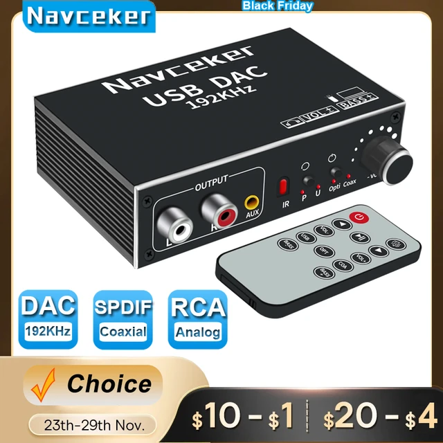 DAC Audio 192KHz,Adaptateur SPDIF Jack,Convertisseur Optique, Convertisseur  Numérique Analogique, Toslink vers Audio Stéréo RCA et prise 3,5mm pour  PS3,PS4, Xbox,HDTV,Blu-ray : : High-Tech