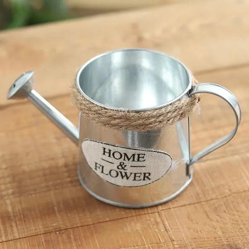 Creative Flower Vase Can Rustic Iron Metal Jug Pitcher Tin Bucket Watering Can Shape Portable Pot for Home Wedding Party Decor 3