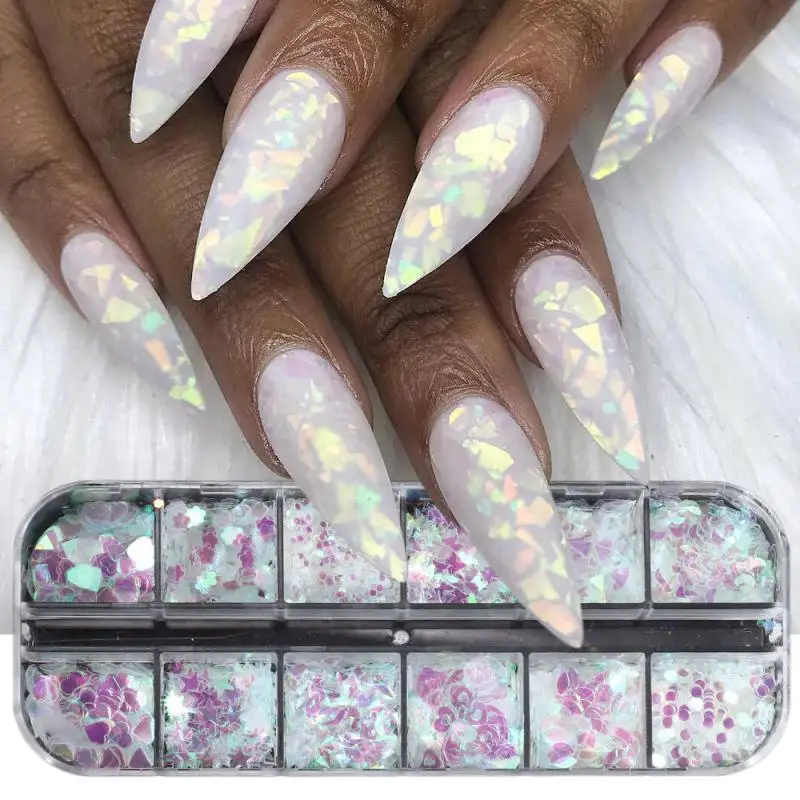 Griglie Iridescenti Nails Aurora Glitter Crystal Fire Flakes Holographic Sparkle Paillettes Charms Gel Polish Manicure Flash Chjdp