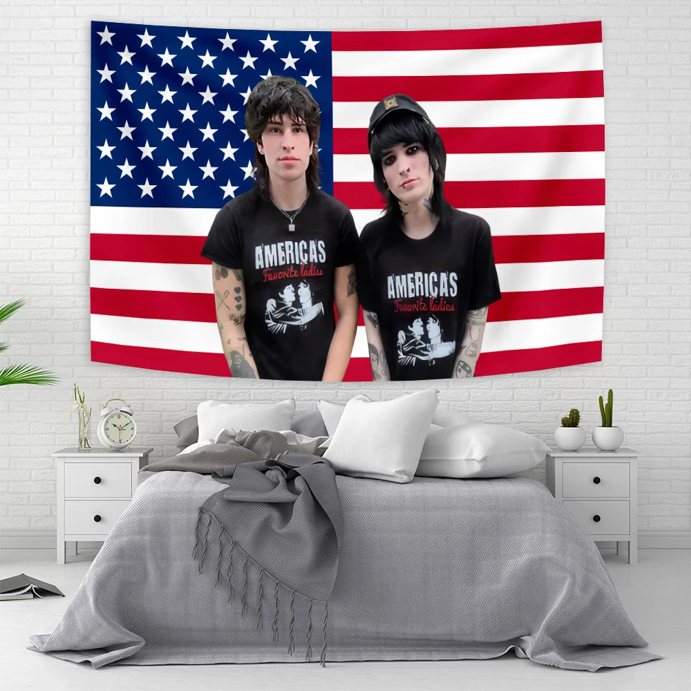 Tapestry Decorations Amerika's Favoriete Flag Tapestry Jake Webber Johnnie Guilbert Room Aesthetic Meme macrame Wall Hanging