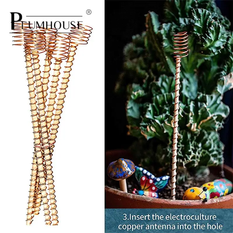 

1/6Pcs 30cm Electroculture Plant Stake Wood Rod Garden Vegetables Growing Electro Culture Copper Wire Coil Antenna Yard Tools