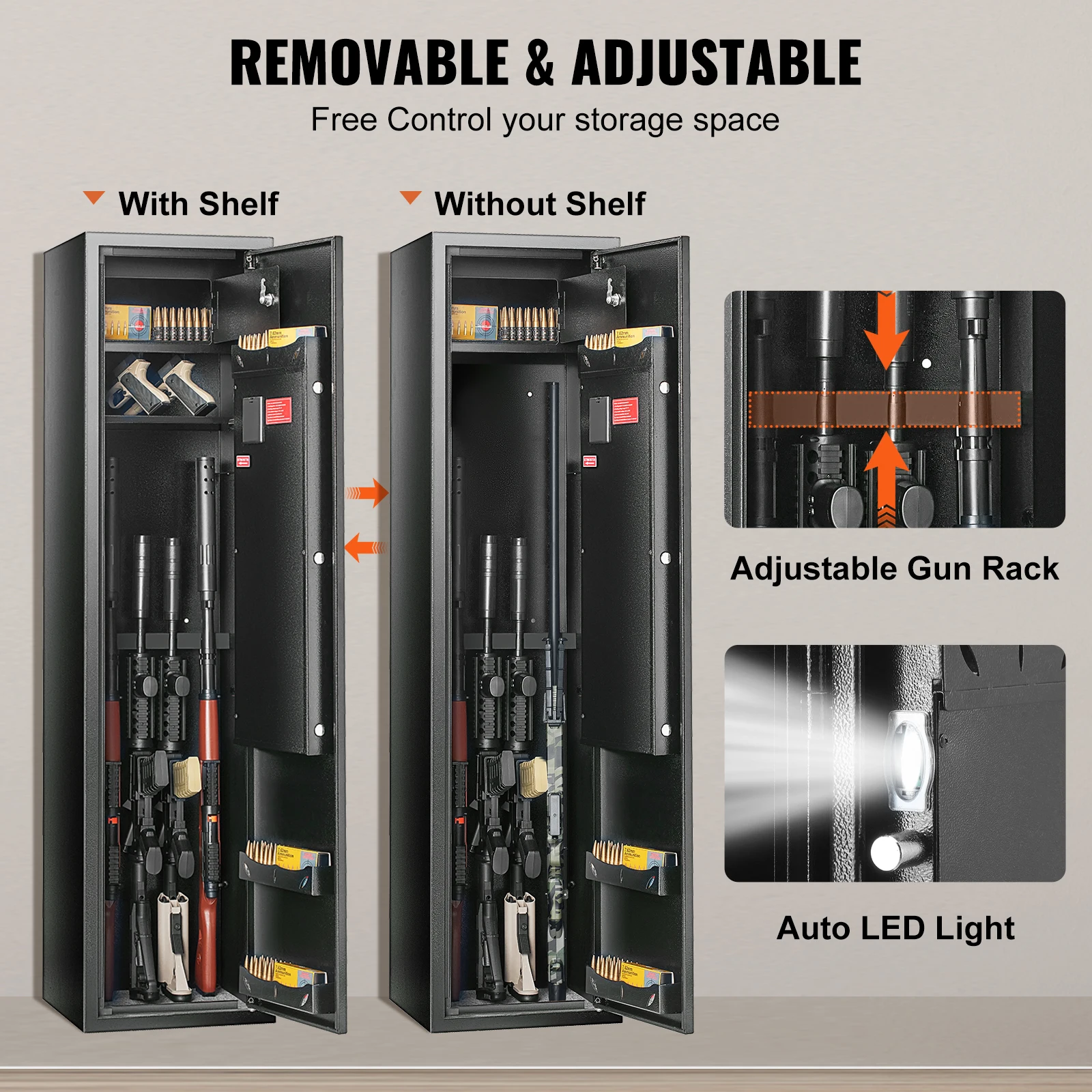 VEVOR 5/6 Gun Safe,Gun Security Cabinet w/ Fingerprint & Digital Keypad Lock, Gun Storage Cabinet with Built-in Storage Locker 6
