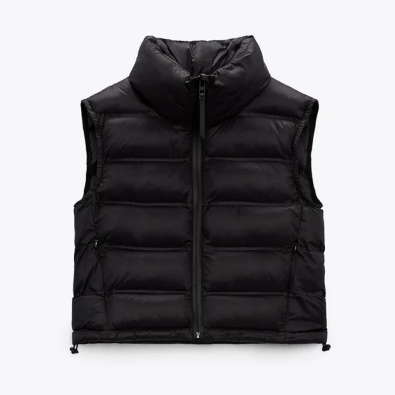 

New Womens Quilted Vest Stand Collar Cotton Padded Gilet with Pockets Winter Crop Puffer Vest Warm Sleeveless Zip Up Waistcoat
