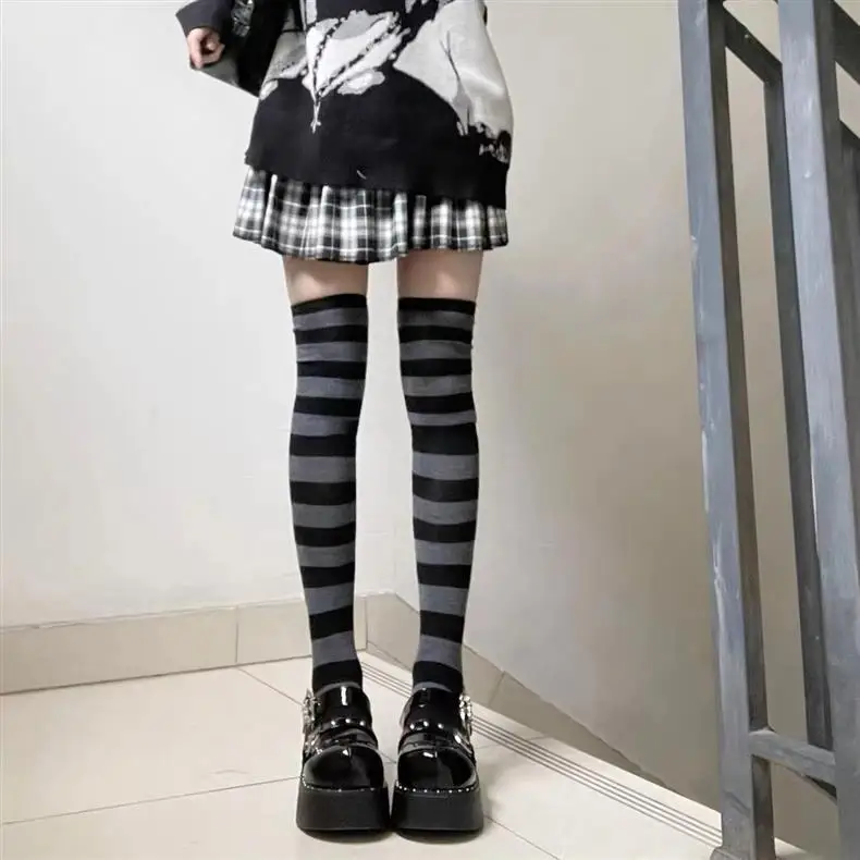 Damensocken, bunte Streifen, personalisierbar, modisch, cool, lange Röhrensocken, Gothic-Stil, japanischer Punk, JK-Wadenstrümpfe, Mädchen – Detail 1
