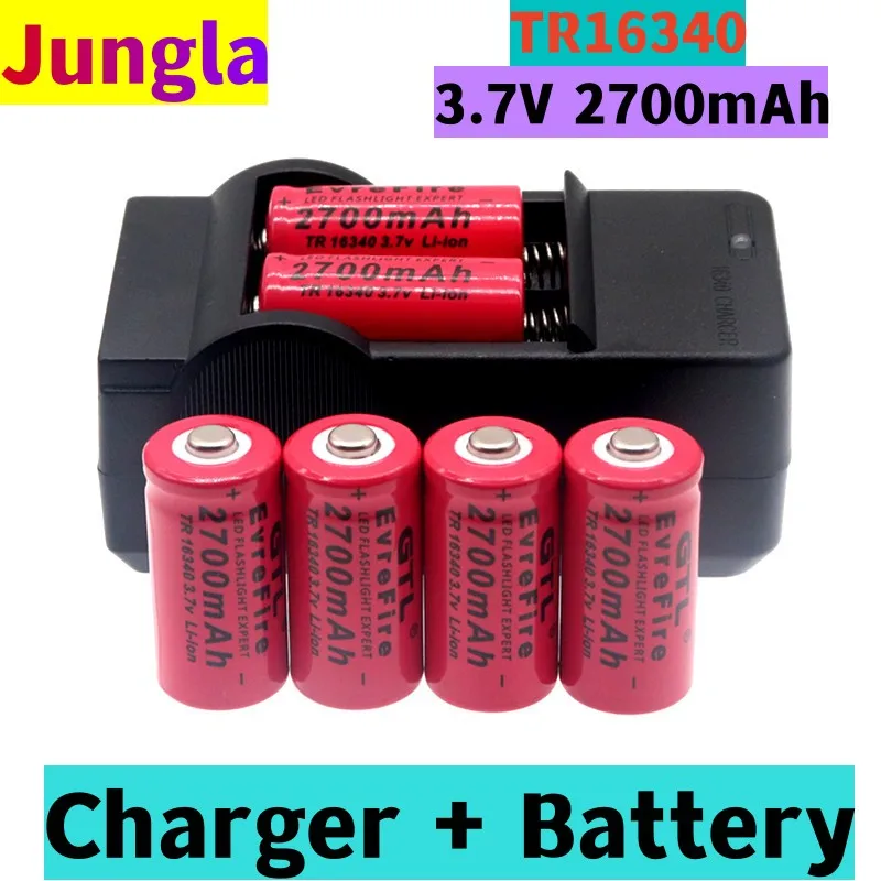

Rechargeable Li-ion 3.7V 2700mAh 16340 Batteries CR123A Battery For LED Flashlight Travel Wall +Charger