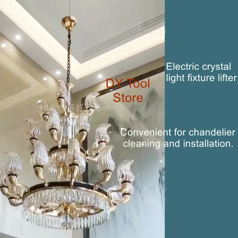 XJ100 chandelier lifter living room crystal lamps and lanterns lift electric remote control automatic bright installation