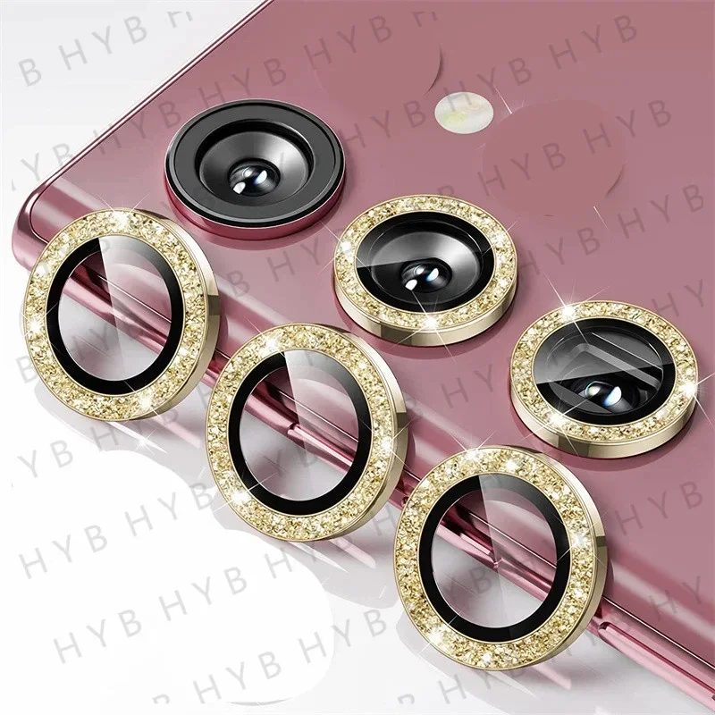 Glitter Diamond Metal Camera Protector Ring Case with Tempered Glass Lens