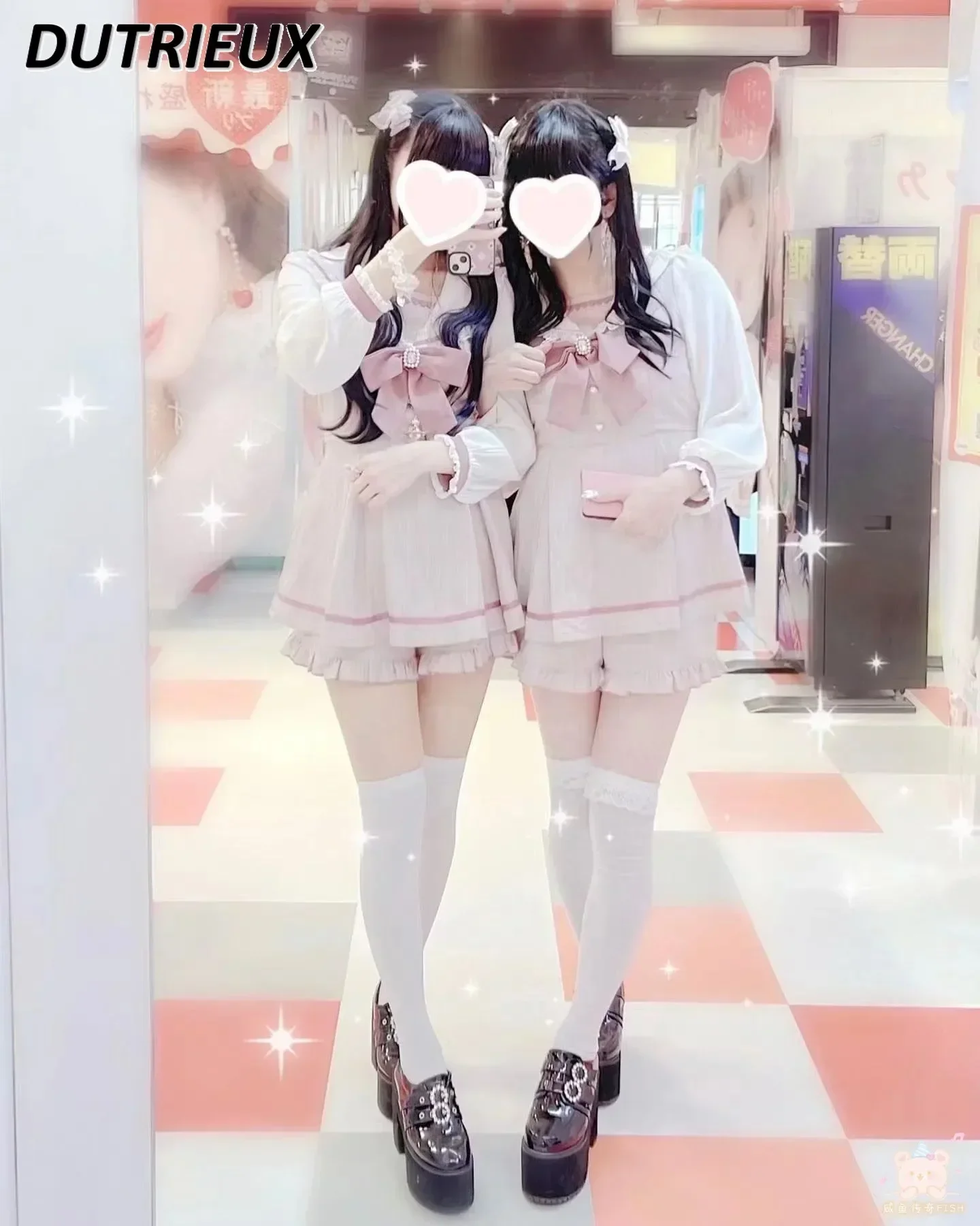 Japanese Style Women's Outfits Sailor Collar Plaid Rhinestone Bow Dress Shorts Set Sweet Lolita Mine Series Dress Two-Piece Suit 2