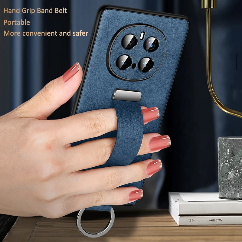 Luxury PU Leather Finger Grip Strap Case with Belt Loop - Premium Business Protector Shell
