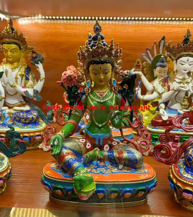 Buddhist Supplies TOP color Painted green tara guanyin Buddha statue Buddhism temple family worship HOME protection