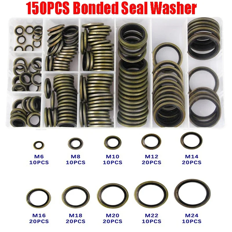 Combinado Washer Seal Grupo Ligado Plug Parafuso de Drenagem de Óleo m6 m8 M10 M12 M14 M16 M18 M20 M22 M24 150 Pcs