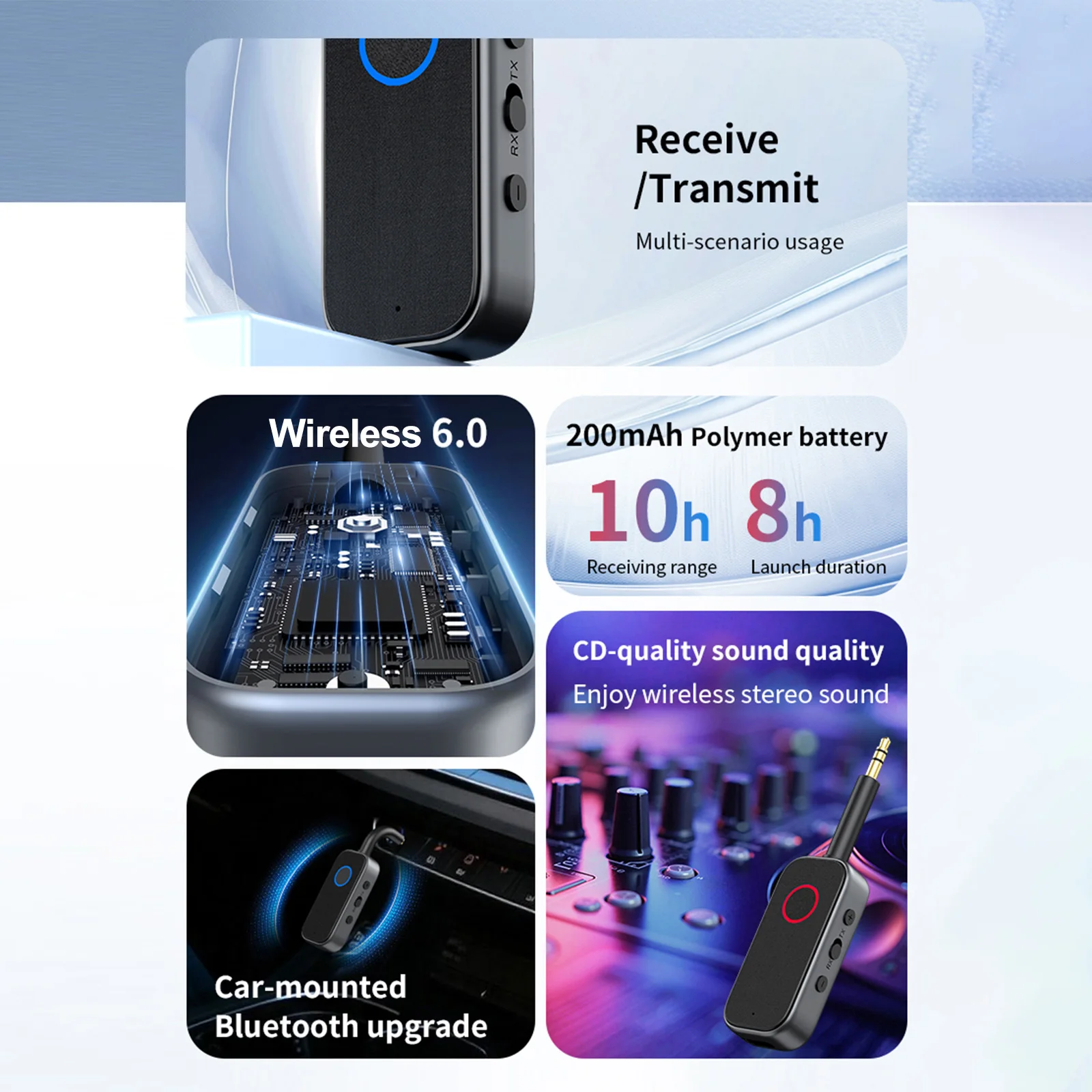 블루투스 호환 6.0 오디오 컨버터 2-in-1 송신기 수신기 자동차용 3.5mm Aux TV 스피커 스테레오 시스템 및 헤드폰