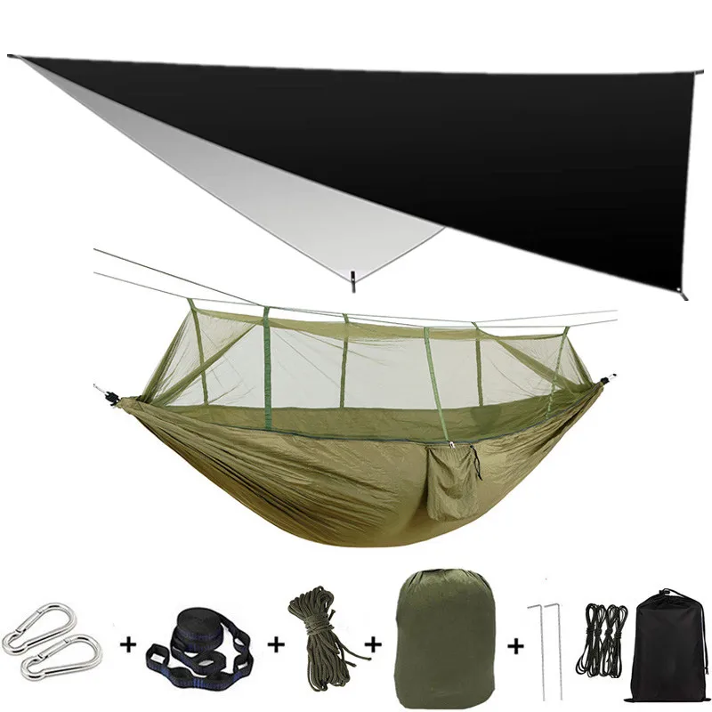 Camping Hammock with Mosquito Net Portable Tent Waterproof Lightweight Nylon Hammock for Hiking Outdoor Travel Survival Backyard 