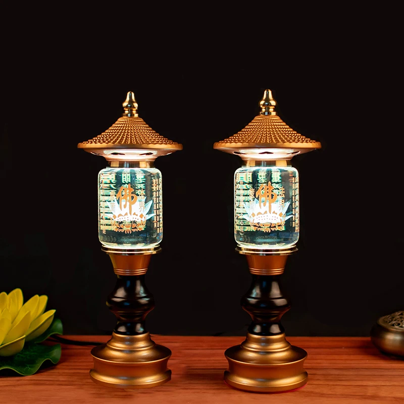 Colorful, Household Lotus Heart Sutra LED Crystal Lamp, Buddha Offering Lamp, Prayer, Buddhist Decorative Accessories, Plug-in