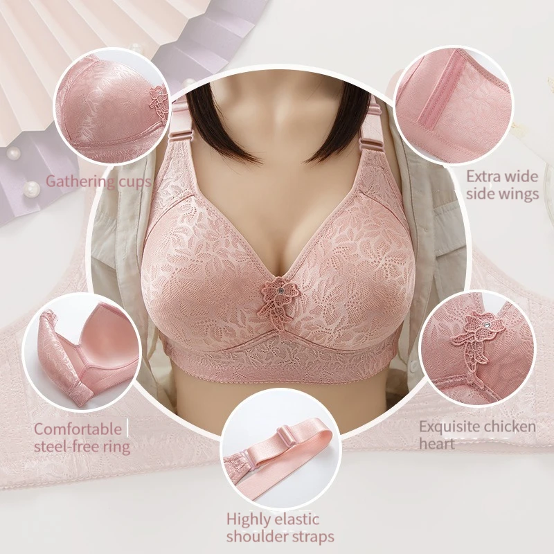 Womens Bra Sexy non-steel ring large size women's underwear push up thin section four rows of buckle comfortable and breathable back bra