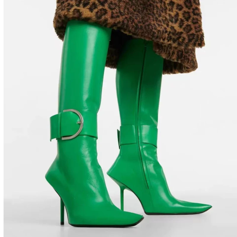 Womens Boots Pointed Toe Knee Stiletto Buckle Womens Boots Ladies Mid Boots Aliexpress