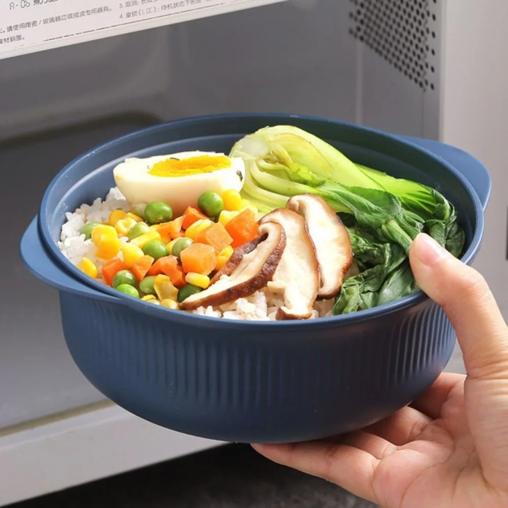 4 Set Large Capacity Ramen Noodles Bowl Vertical Striped Plastic Salad Bowl with Lid and Spoon Microwave Safe Bowls Restaurant