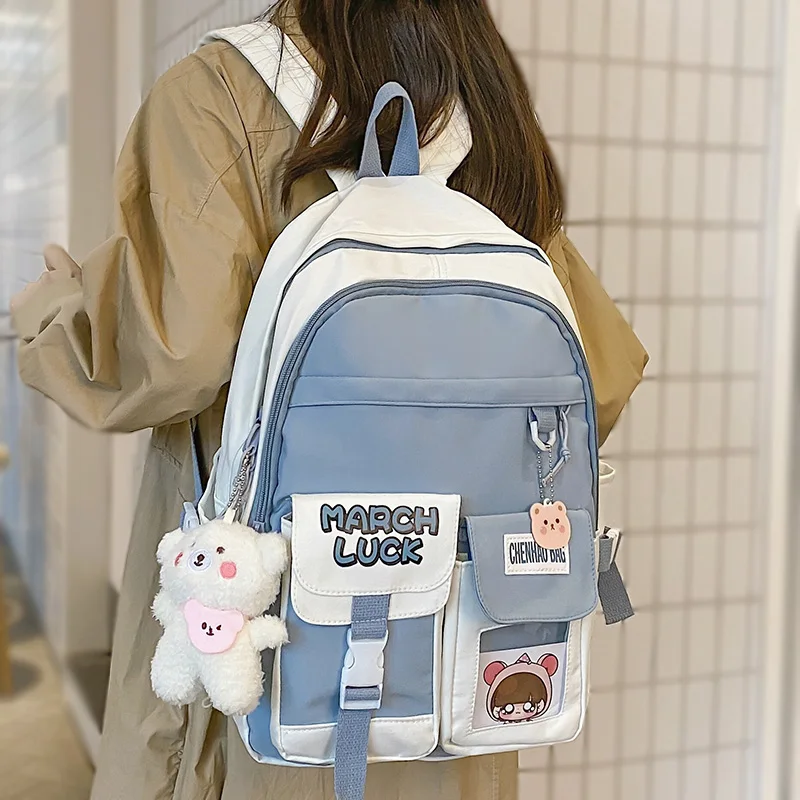 Female Cute Waterproof Clear Laptop Backpack Fashion Ladies Kawaii Harajuku Bag Women Badge Transparent Backpack Girl School Bag