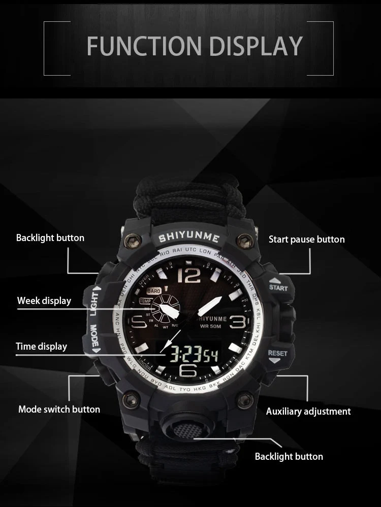 SHIYUNME Men Military Sport Watch Outdoor Compass Time Alarm LED Digital Watches Men Waterproof Quartz Clock relogio masculino