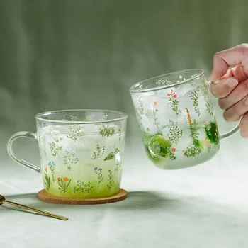 Tazza di vetro Tazze per bere erba Modello Vetro borosilicato Latte Caffè Succo di festa Birra Bicchieri da cucina Set di regali per signora di compleanno 1