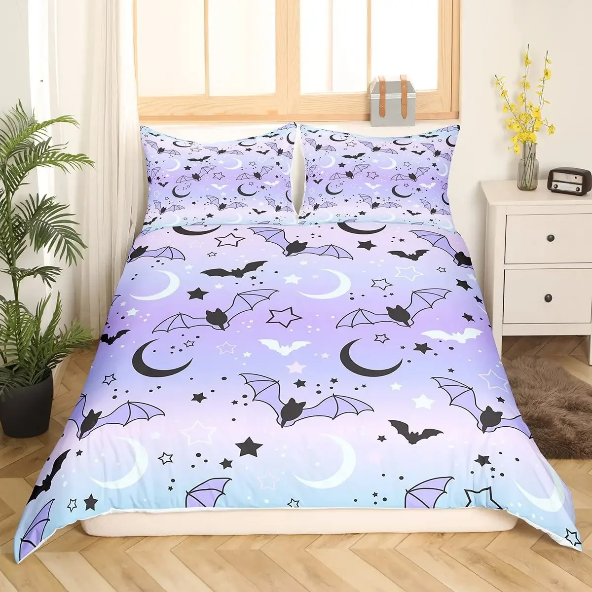 Bat Duvet Cover Set Gothic Style Wild Animal Comforter Cover for Kids Boys Girls Teens Bedroom Decor Full Queen King Bedding Set
