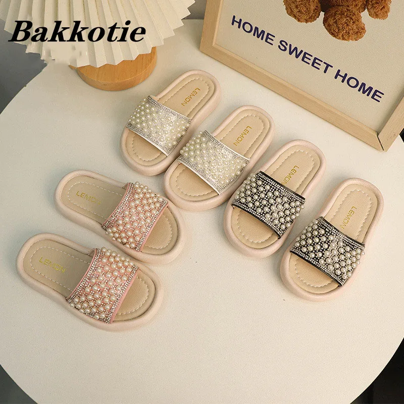 

Kids Slippers Summer Toddler Girls Fashion Princess Party Dress Sandals Flats Children Brand Beach Shoes Slides Pearls Soft Sole