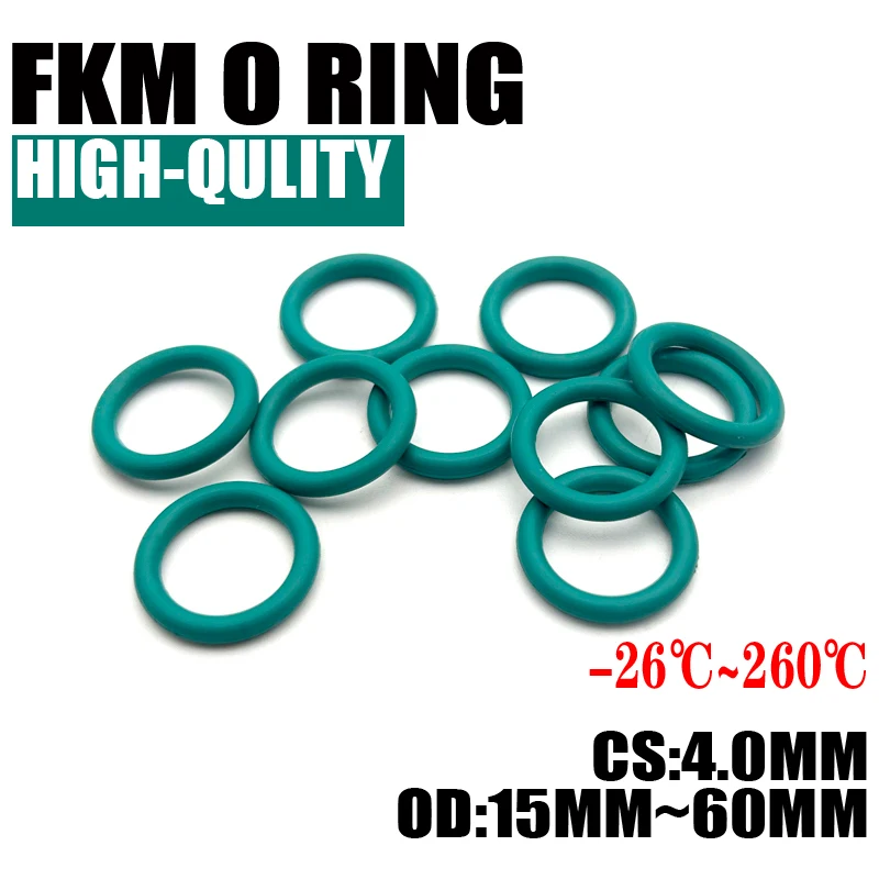 

10 шт. FKM фторрезиновое уплотнительное кольцо уплотнительные прокладки толщина CS 4 мм OD 15 ~ 60 мм изоляционное масло устойчивость к высоким температурам зеленый