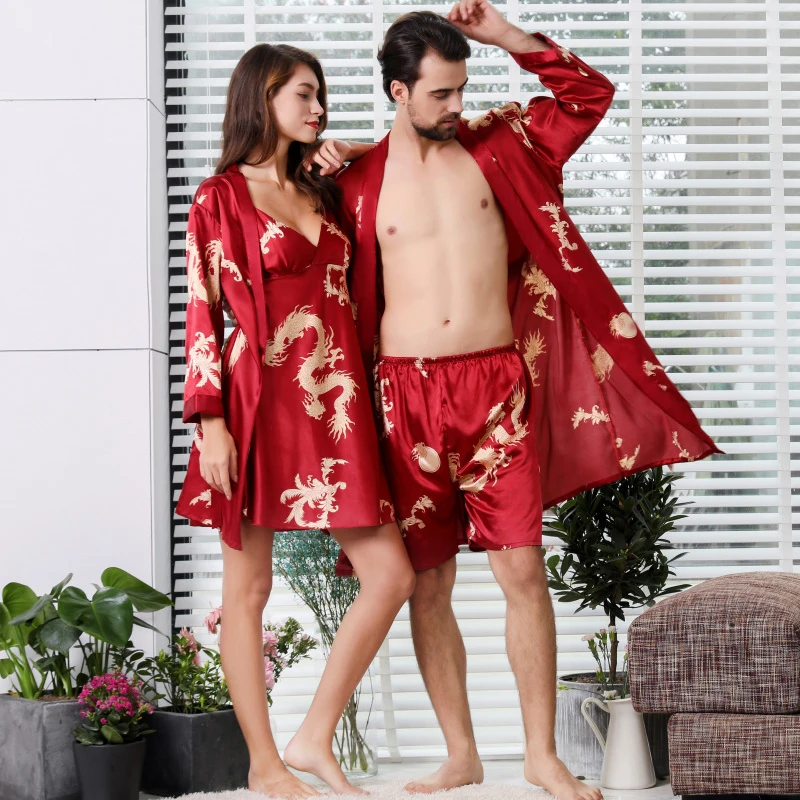 mens loungewear sets High-End Soft And Comfortable Men Nightgown Silk Pajamas 2 Piece Suit Shorts Men's Bathrobe pajama pants