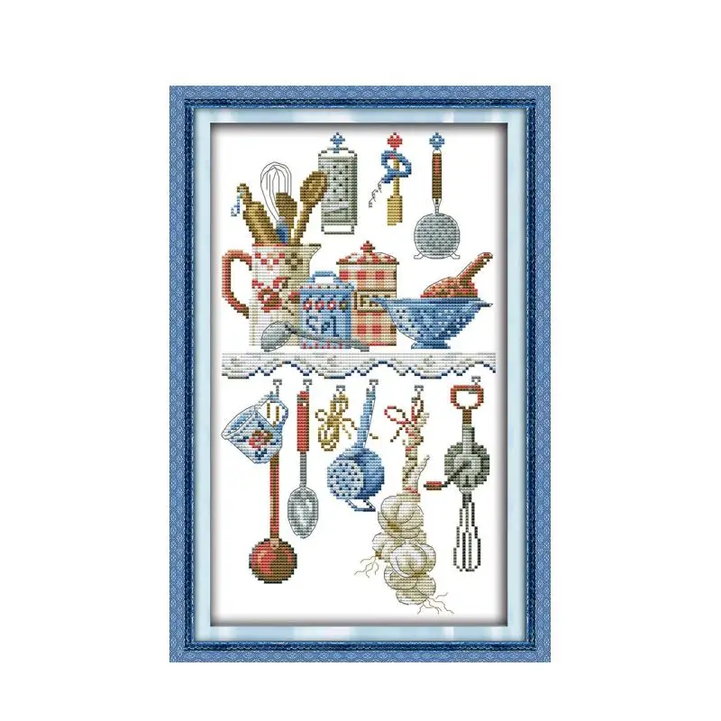 Kitchenware cross stitch kit cartoon kitchen DMC color thread 14ct 11ct printed canvas embroidery DIY handmade needlework plus cross stitch kit