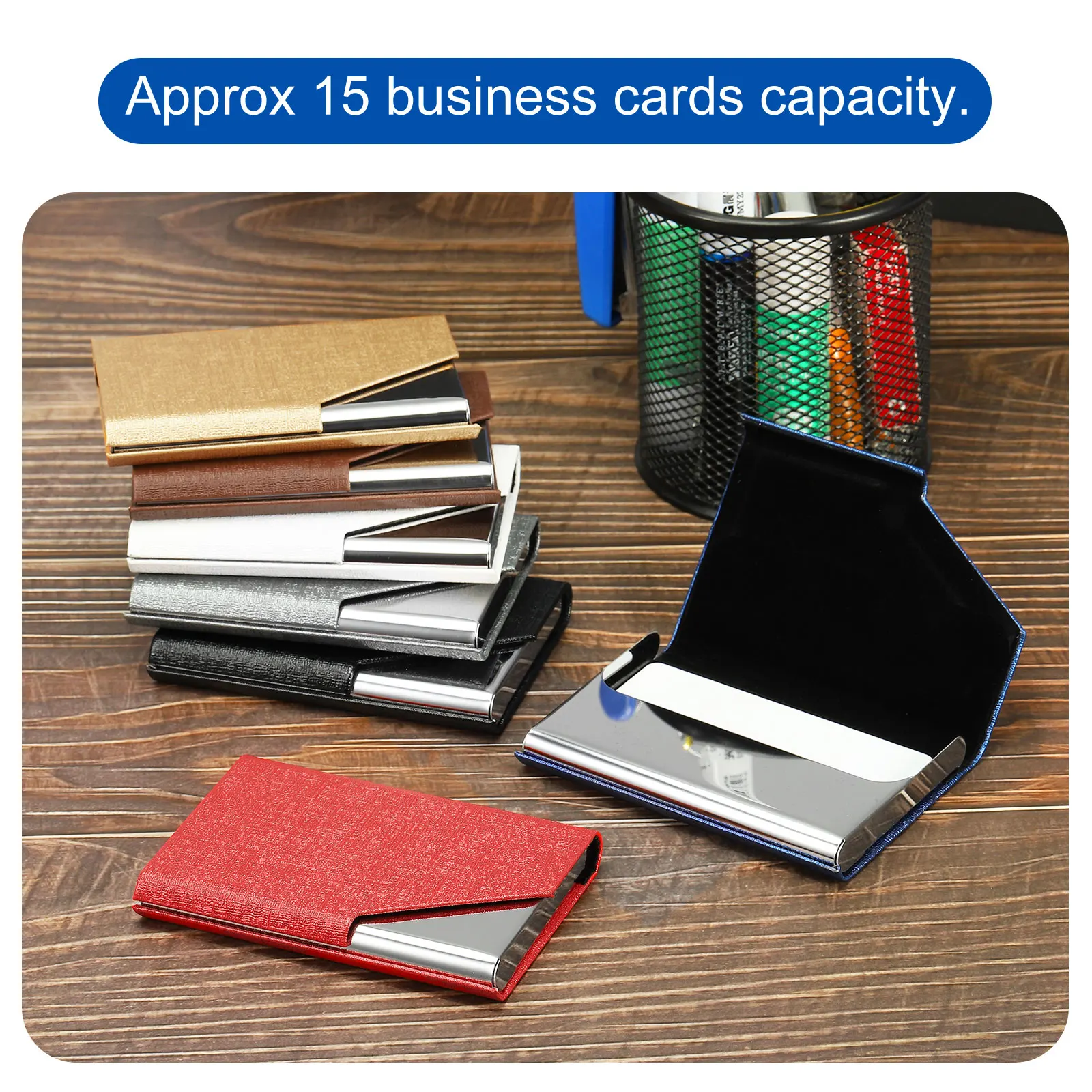 2Pcs Business Card Holder PU Leather Flip Slim Name Cards Protector Case for Women Men Fashion Business ID Credit Card Holder 5