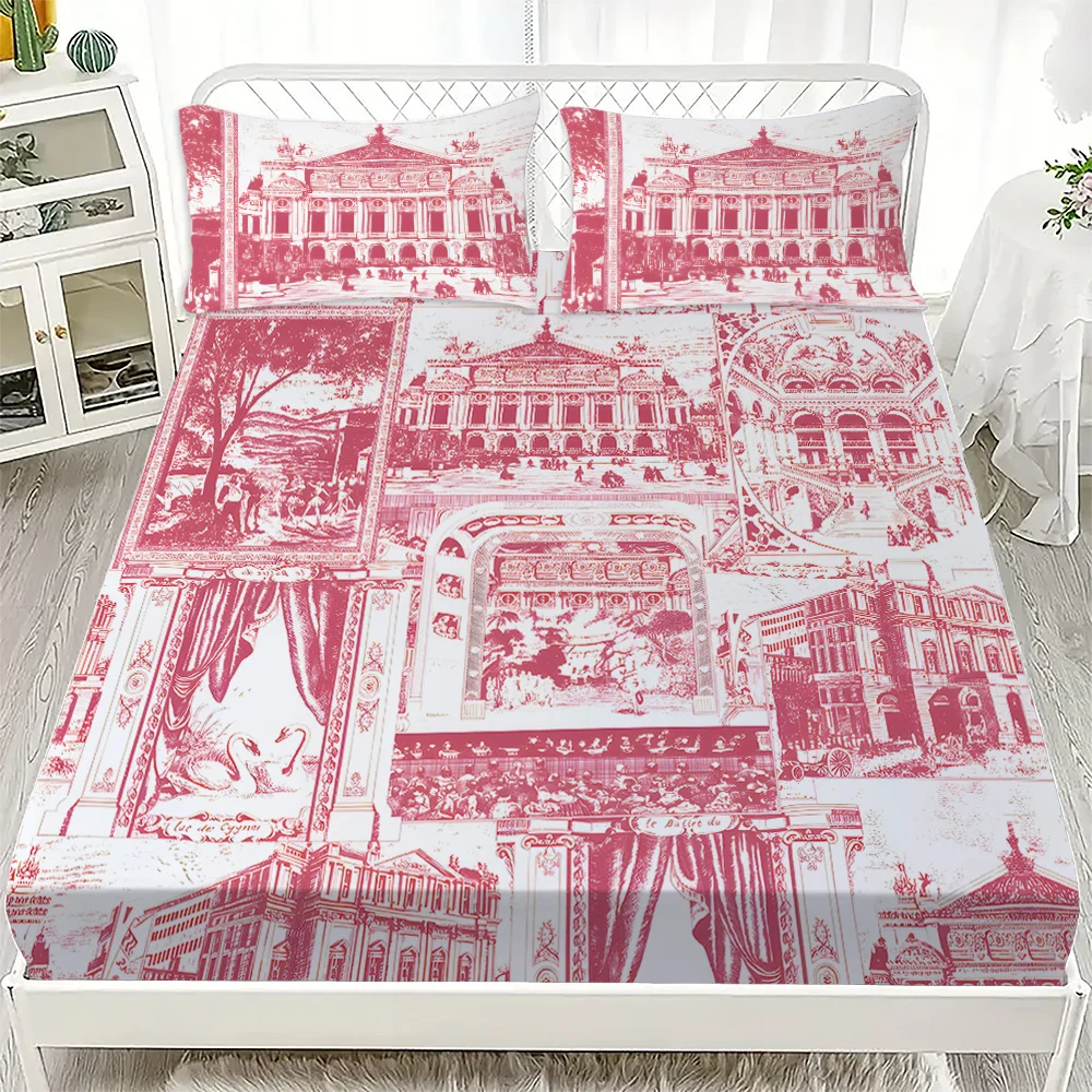 3PC European Style Disc Bed Sheet Set - 100% Polyester, Digital Print, Breathable Home Decor Fitted Sheet and Bedding Sheet 5