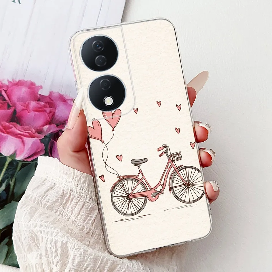 Colorful Flower Clear Silicone Phone Case for Honor X7b and Honor 90