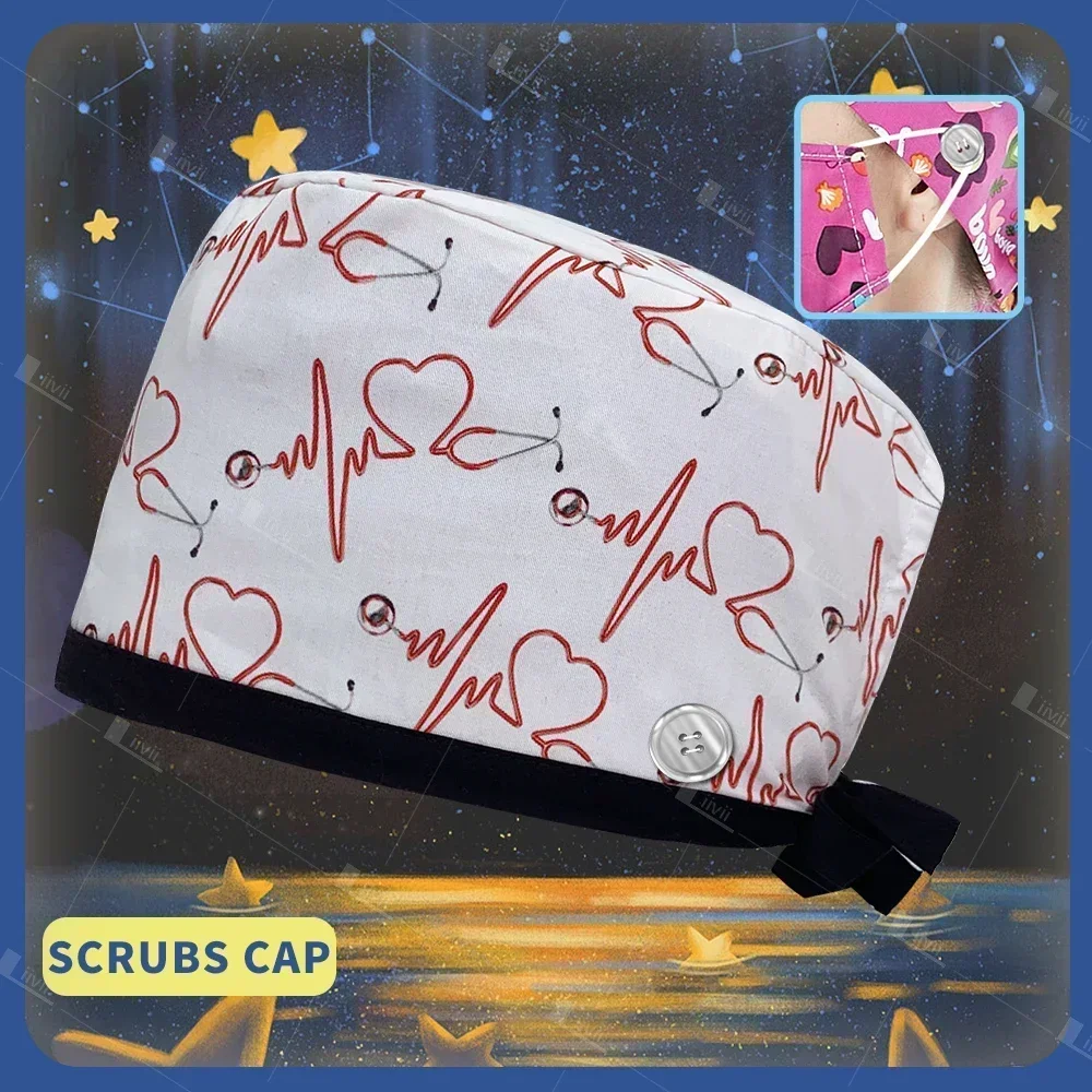 thumbnail image 1 of Gorro de enfermería para hombre y mujer, 100 % algodón, para cirujano, dentista, veterinario, chef, trabajo, estampado, Baotou, para cirugía, enfermera médica, 1 of 5