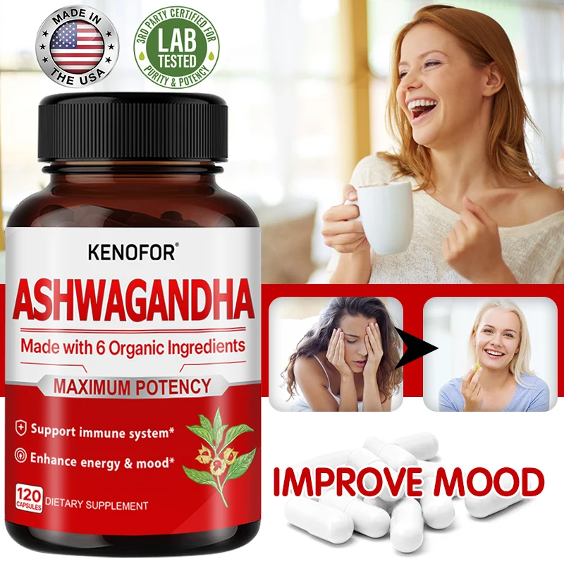 

Organic Ashwagandha Capsules - with St. John's Wort - Increases Strength, Focus, Mood, Sleep, Energy, Immune Support Supplement