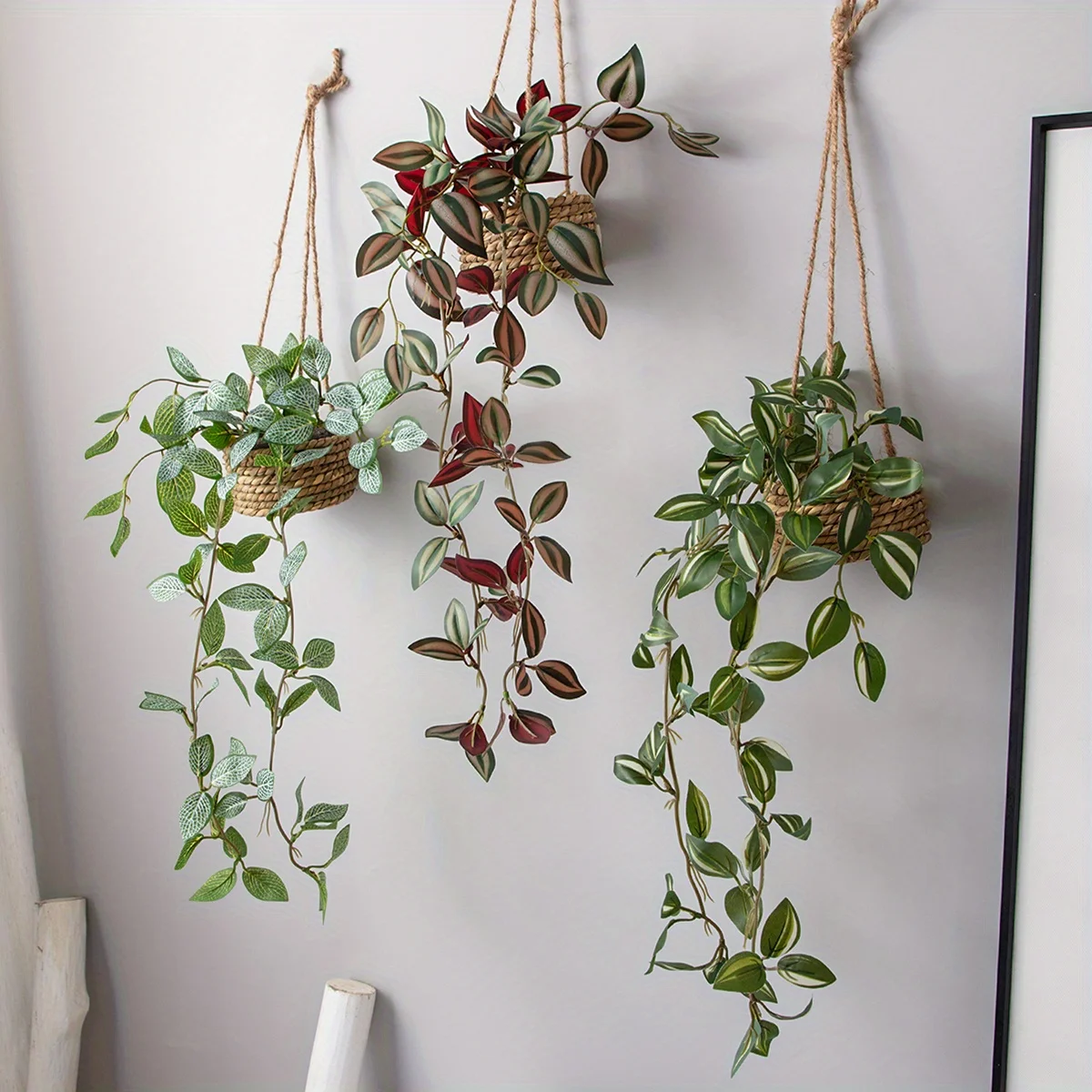 XIYA FLOWER Artificial Hanging Grass Potted Plant Zebrina Peperomia Fittonia Artificial Plant PE Material Home Garden Decor 1