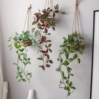 XIYA FLOWER Artificial Hanging Grass Potted Plant Zebrina Peperomia Fittonia Artificial Plant PE Material Home Garden Decor 1
