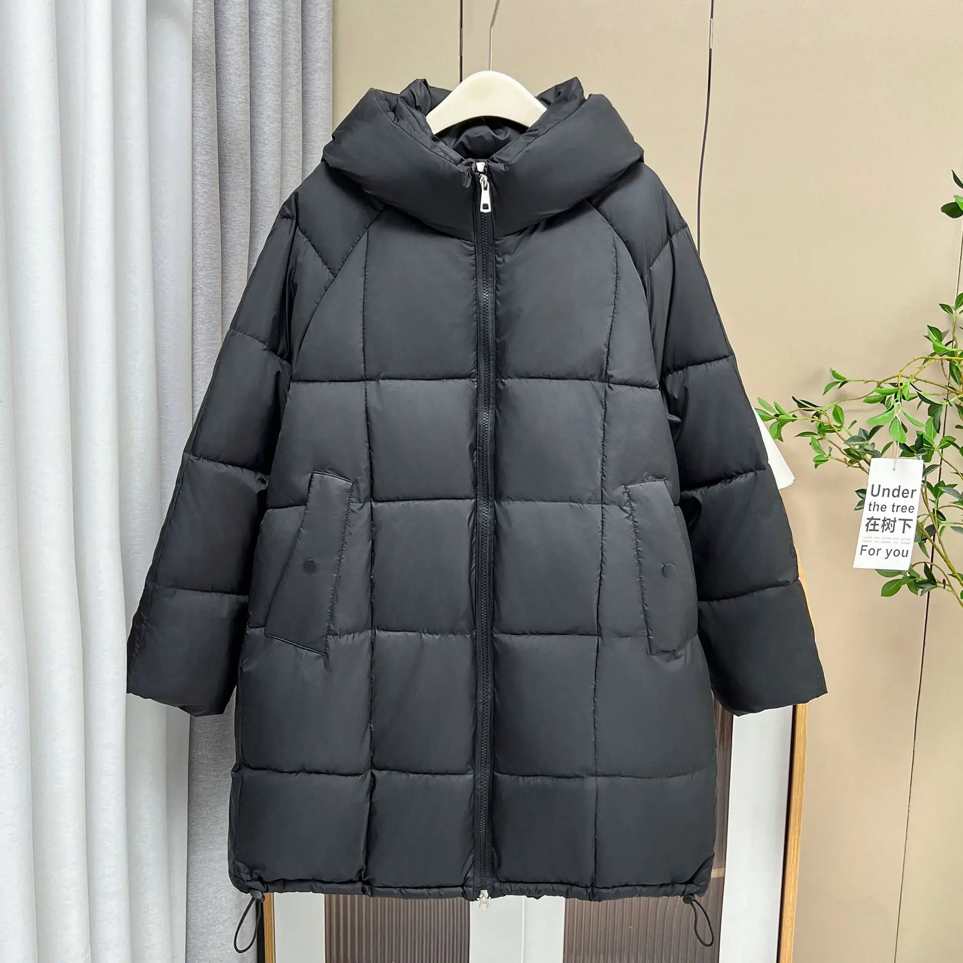 XXXXXL Fashion Plus Size Women's Parkas Winter Loose Simple Raglan Sleeves Hooded Thick Warm Long Padded Coat 6857