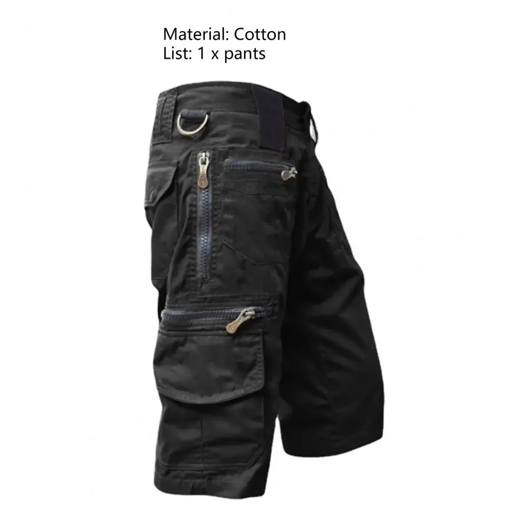 Men's Military Uniform Cargo Shorts Tactical Jogging Shorts Solid Color Multi-Pocket Summer Casual Straight Cargo Shorts Men