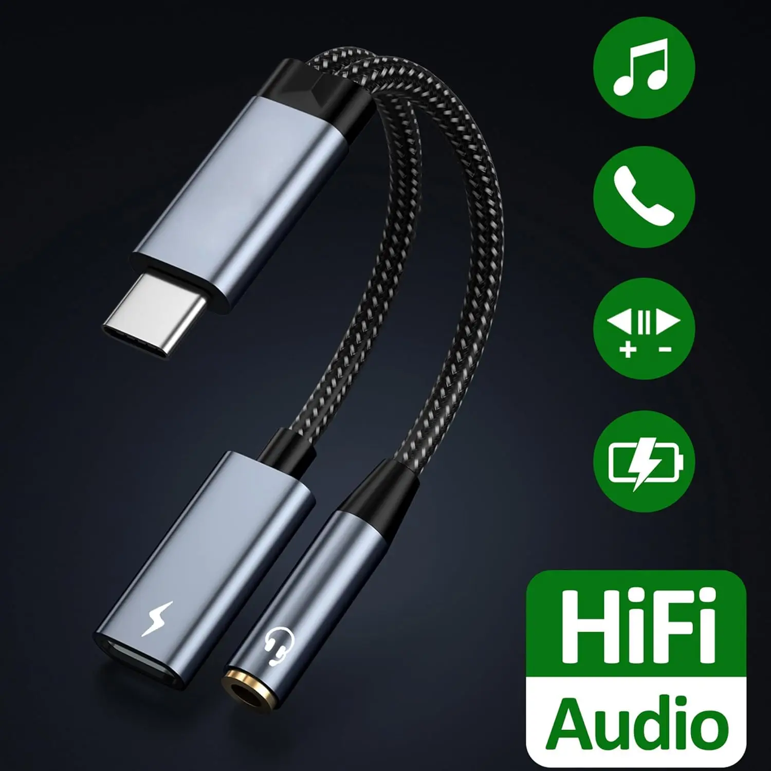 2-in-1 USB-C to 3.5mm & 60W PD Charger Adapter, HiFi Audio with DAC Chip, Fast Charging for Samsung/Google/iPad Pro/MacBook