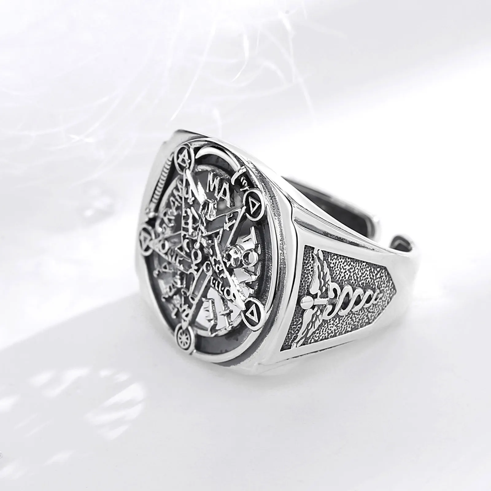 Eudora 925 Sterling Silver Pentagram Adjustable Ring for Men Women Amulet Guardian Star Tetragrammaton Ring Hip Hop Jewelry Gift 4