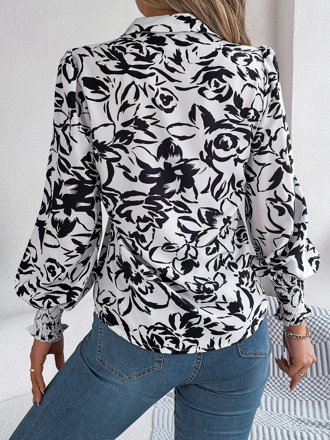 Elegant Flower Printed Chiffon Blouse for Women