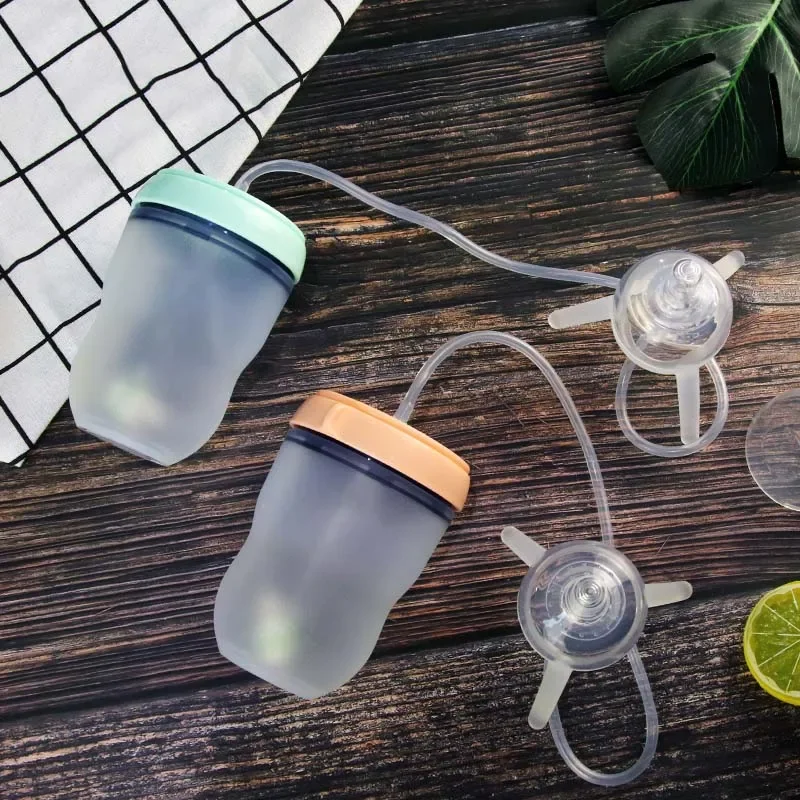 250ml Baby Kids Silicone Cup Sippy Children Training Cute Drinking Water Straw Feeding Bottle Hands-free Bottle