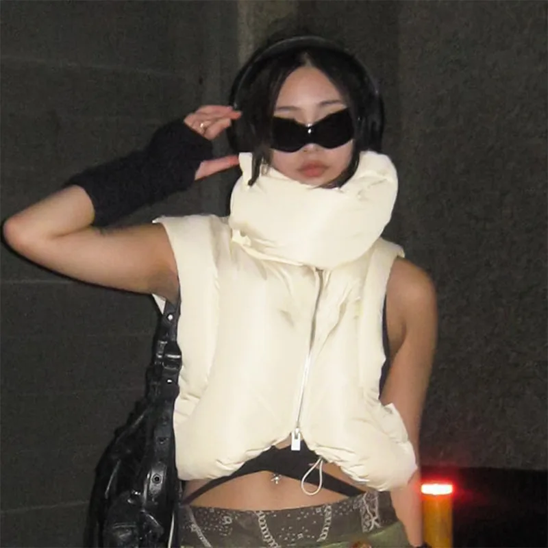 

Aopeiya Autumn/Winter Korean Review Multi clothes Scarf Collar Sleeveless Zipper Women's Cotton Short Top Tank Top
