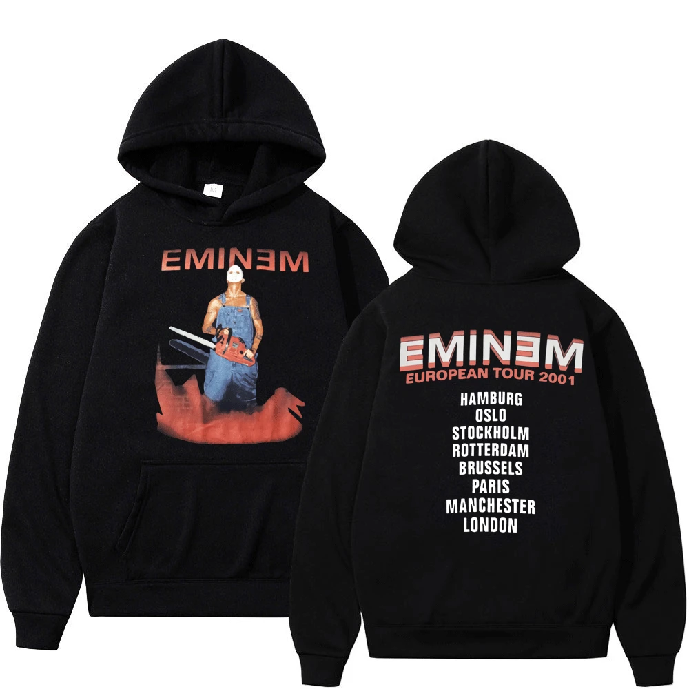 

2024Hot New Print Sweatshirts Unisex Streetwear Hoodies Eminem European Tour 90s Hip Hop Rap Promo Hoodie Men Pullover Tops