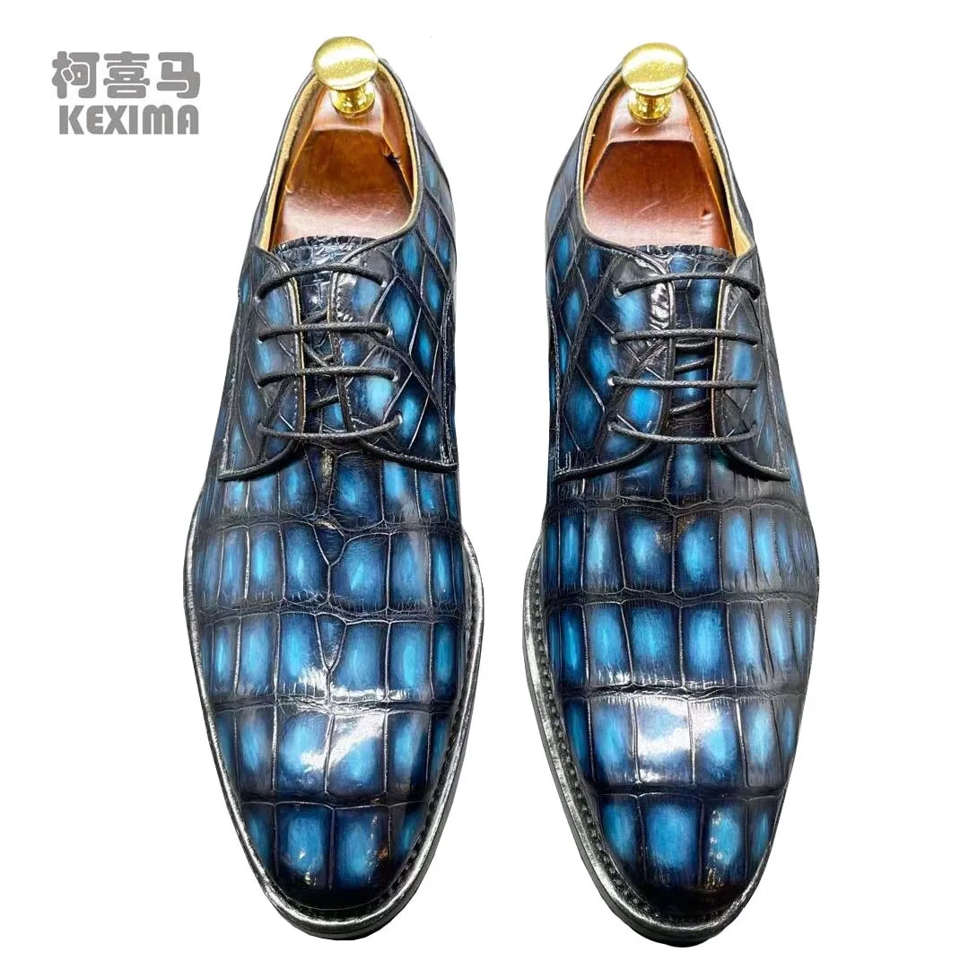 

KEXIMA chue new arrival spring 2022 men crocodile leather shoes male crocodile shoes men formal shoes color brush blue shoes