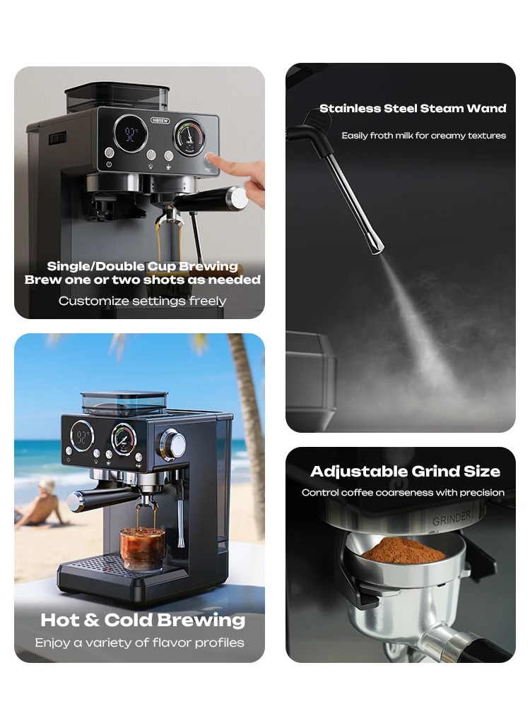 ماكينة قهوة اسبريسو HiBREW H20 شبه أوتوماتيكية مع...