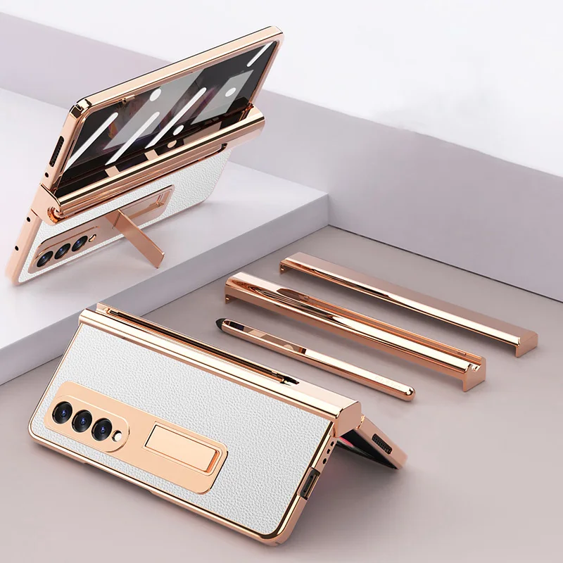 

Роскошный кожаный чехол для Samsung Galaxy Z Fold 5 4 3 2, чехол с полным покрытием на петлях для Samsung Z Fold4 Galaxy Z Fold 5, чехол с ручкой