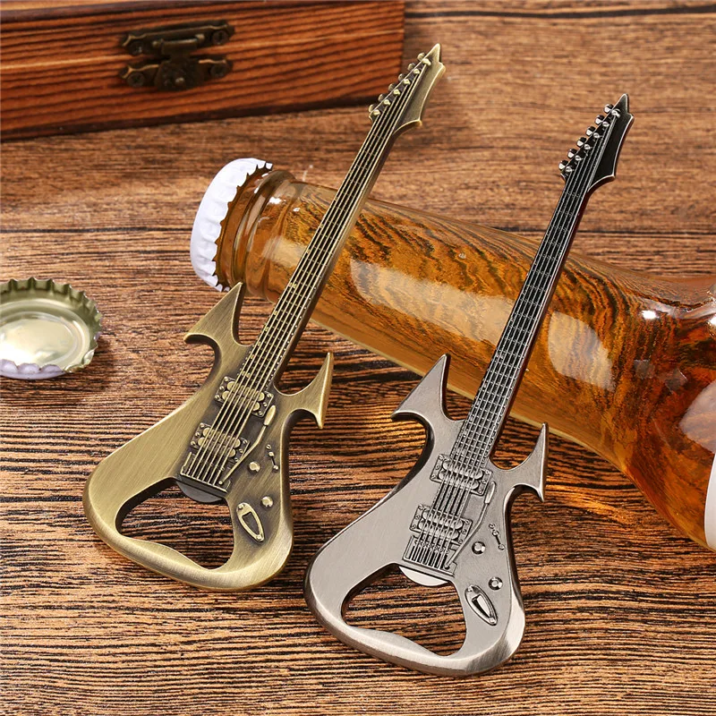Kreative Gitarrenform Metall Bieröffner Flaschenöffner Korkenzieher für Küche Club Party Hochzeit Barzubehör Set mit Tasche – Detail 1