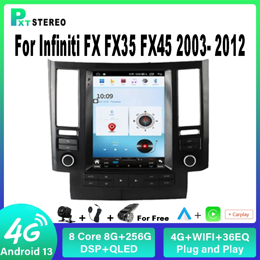

Pxton Android Car Radio Stereo Tesla Screen Multimedia Player For Infiniti FX FX35 FX45 2003-2012 Carplay Auto 8G+128G 4G WIFI